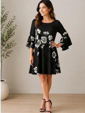 Lauren Ralph Lauren women’s black floral bell sleeves dress 8